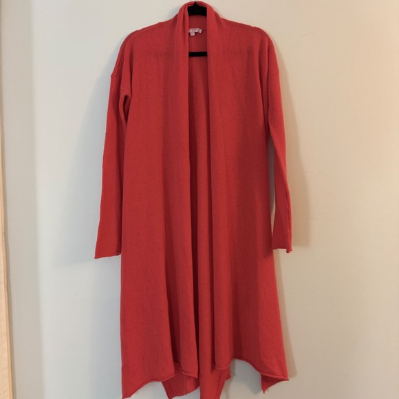 $458 CALYPSO St Barth Coral 100% Cashmere Long Open Cardigan Size S